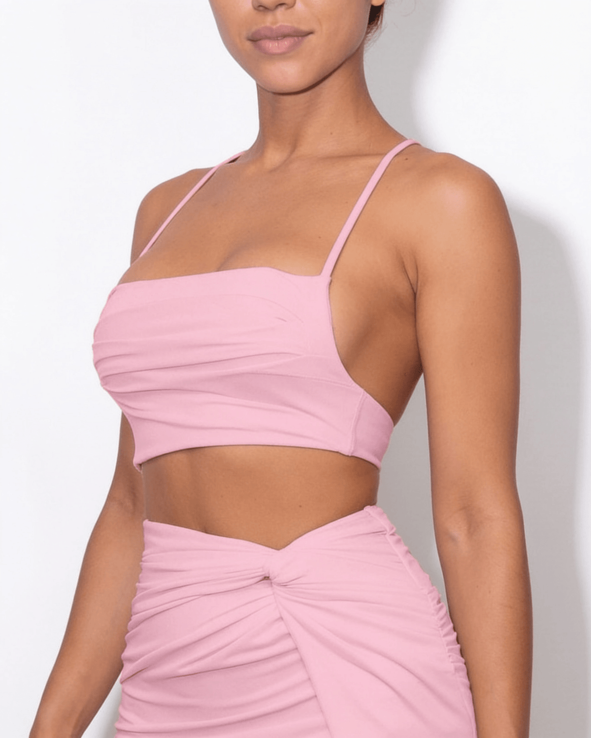 Ruched Crop Top Midi Skirt Set