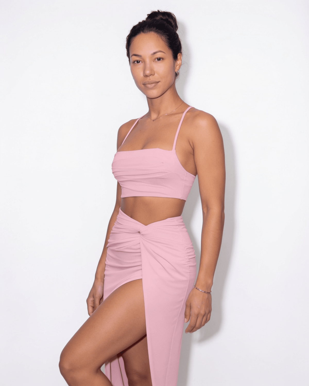 Ruched Crop Top Midi Skirt Set