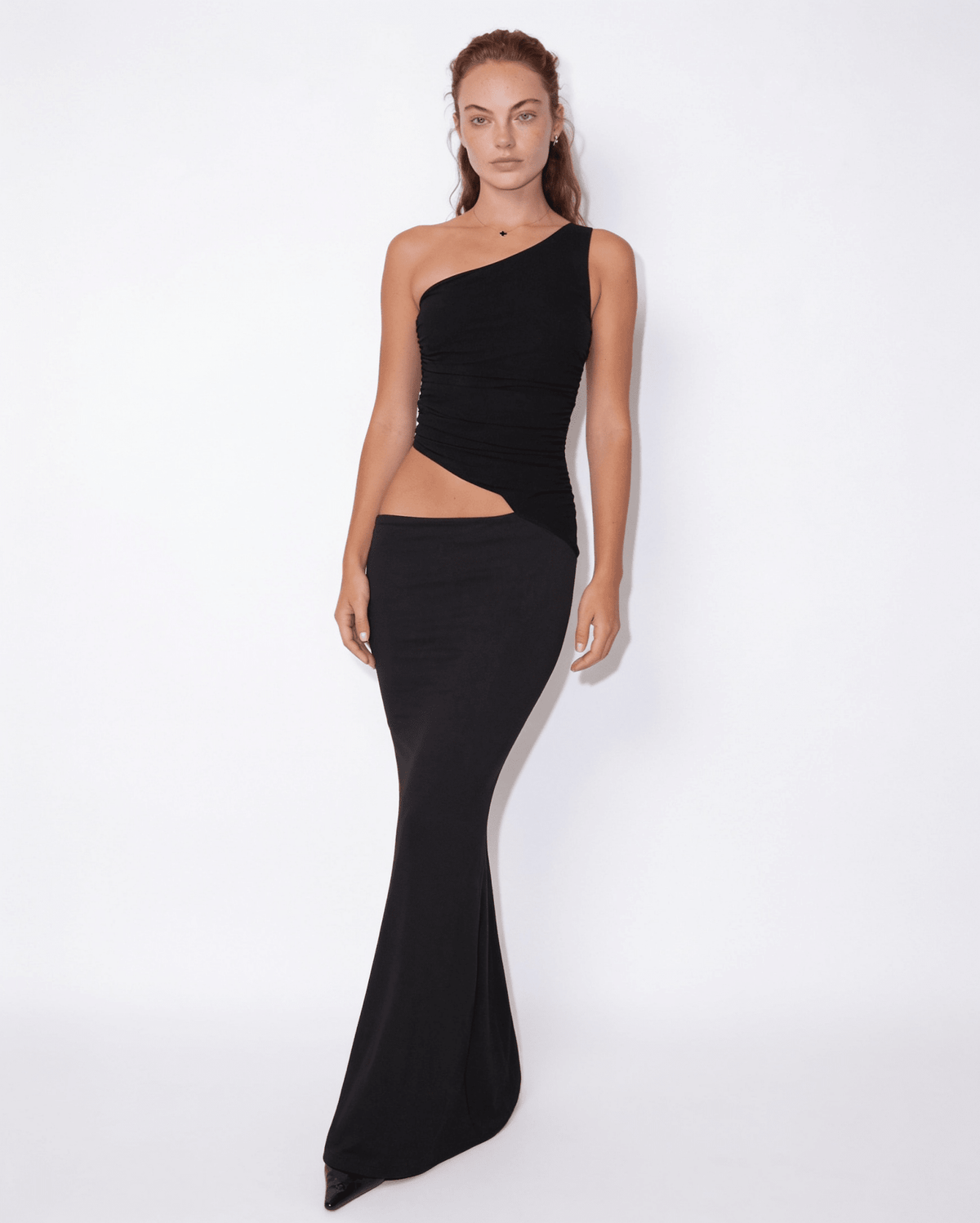 Ruched One-Shoulder Crop Top & Maxi Skirt Set