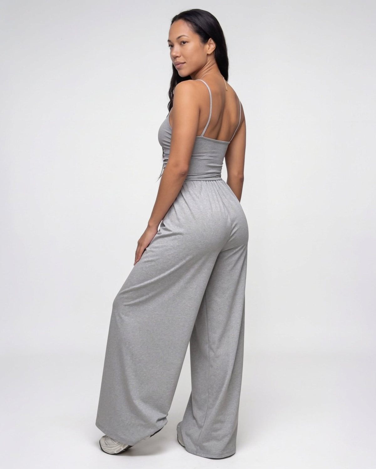 Ruched Strappy Wide-Leg Jumpsuit