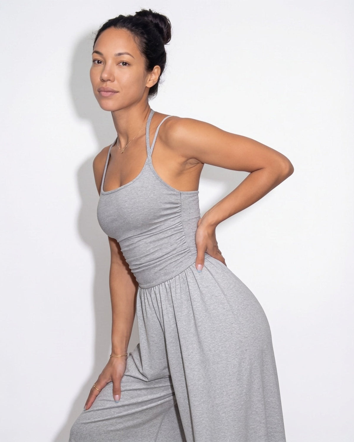 Ruched Strappy Wide-Leg Jumpsuit