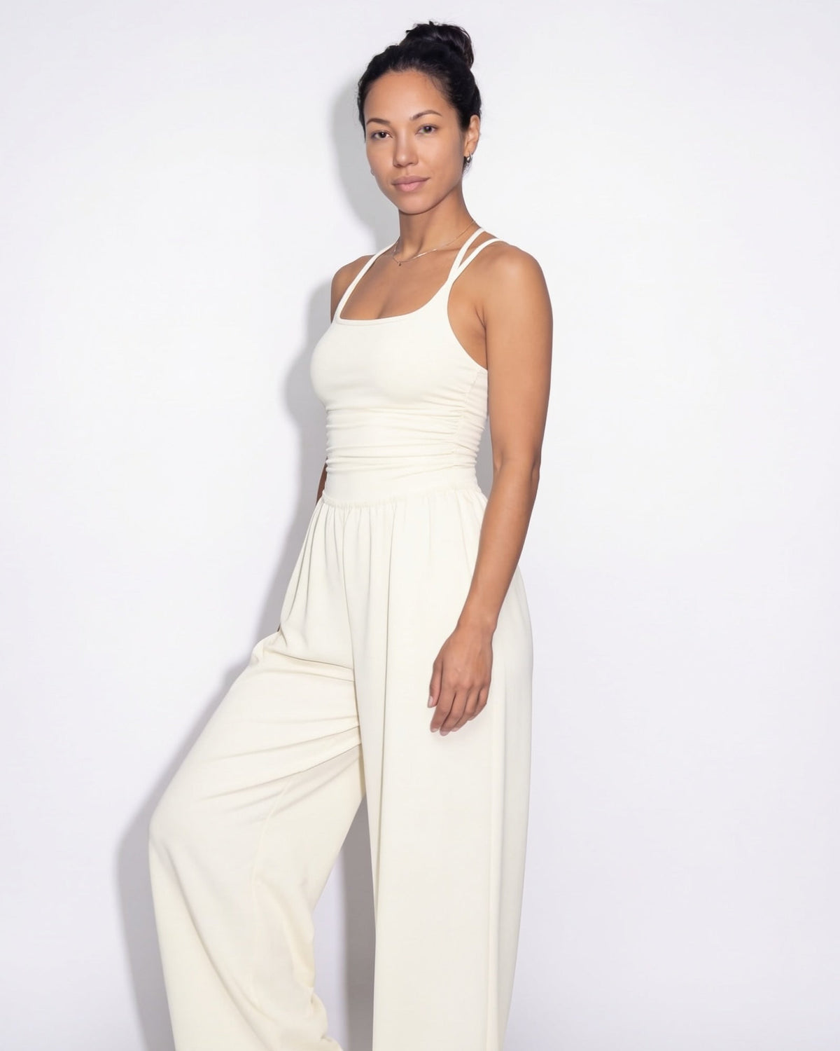 Ruched Strappy Wide-Leg Jumpsuit