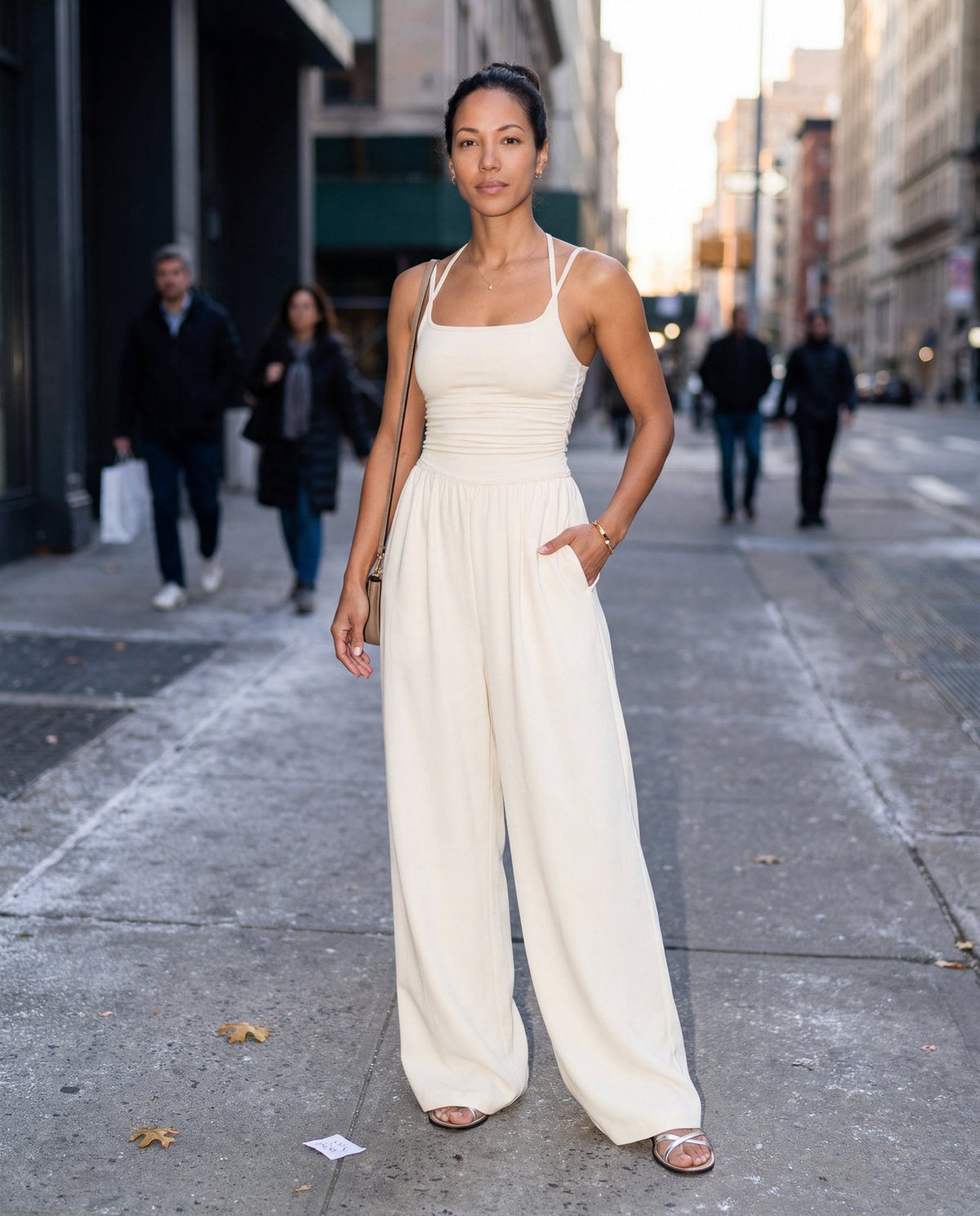 Ruched Strappy Wide-Leg Jumpsuit