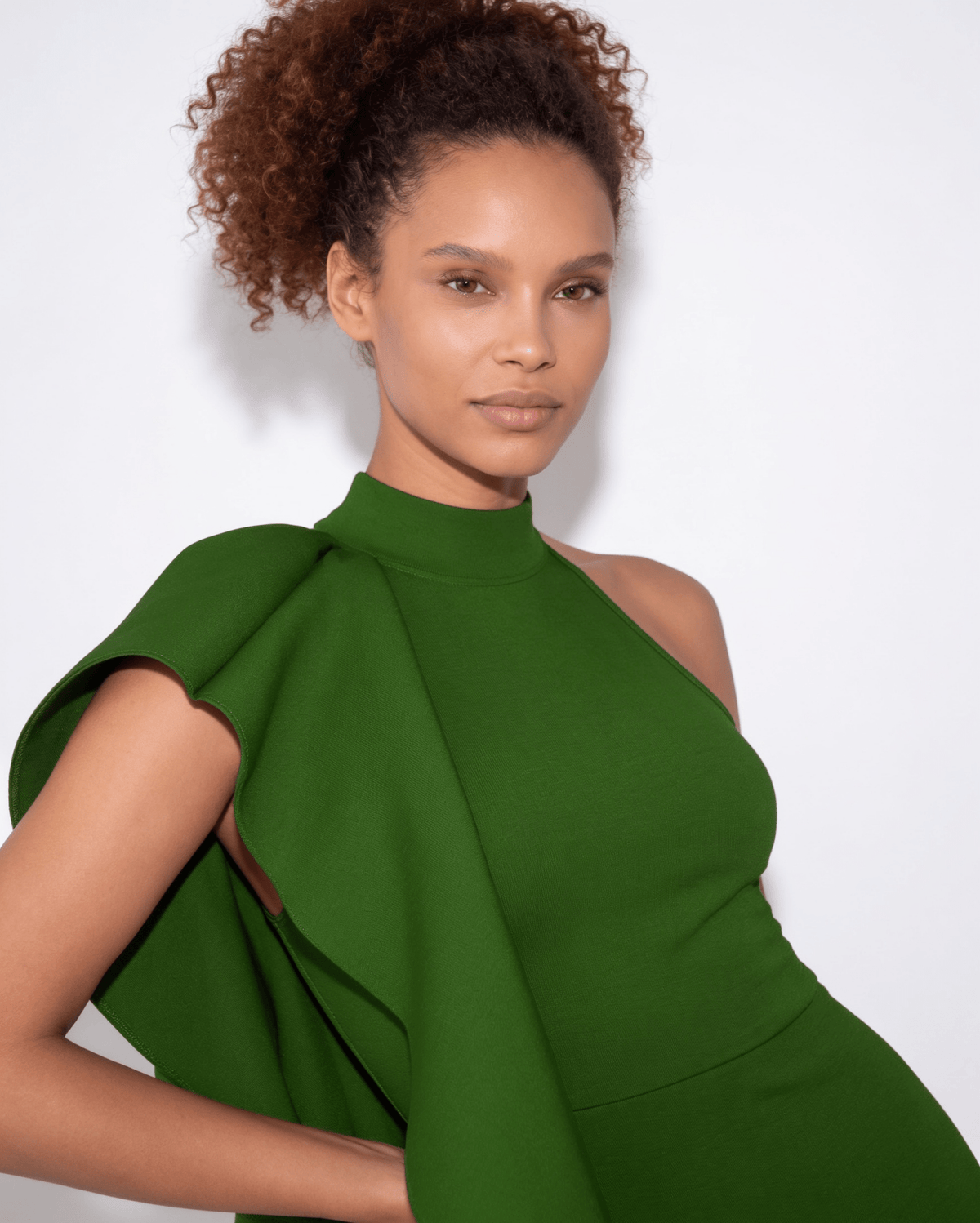 Ruffle Cascade Halter Midi Dress