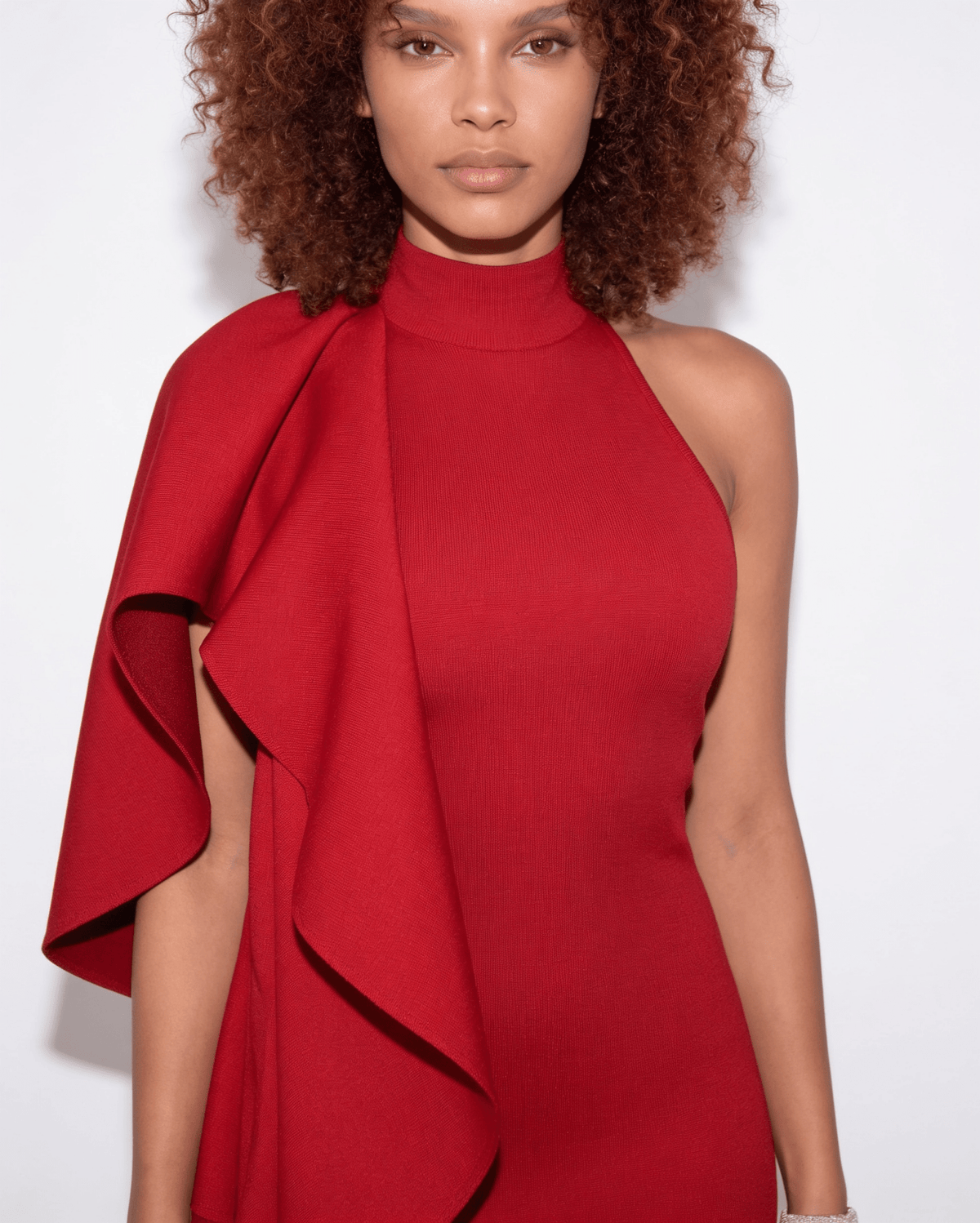 Ruffle Cascade Halter Midi Dress