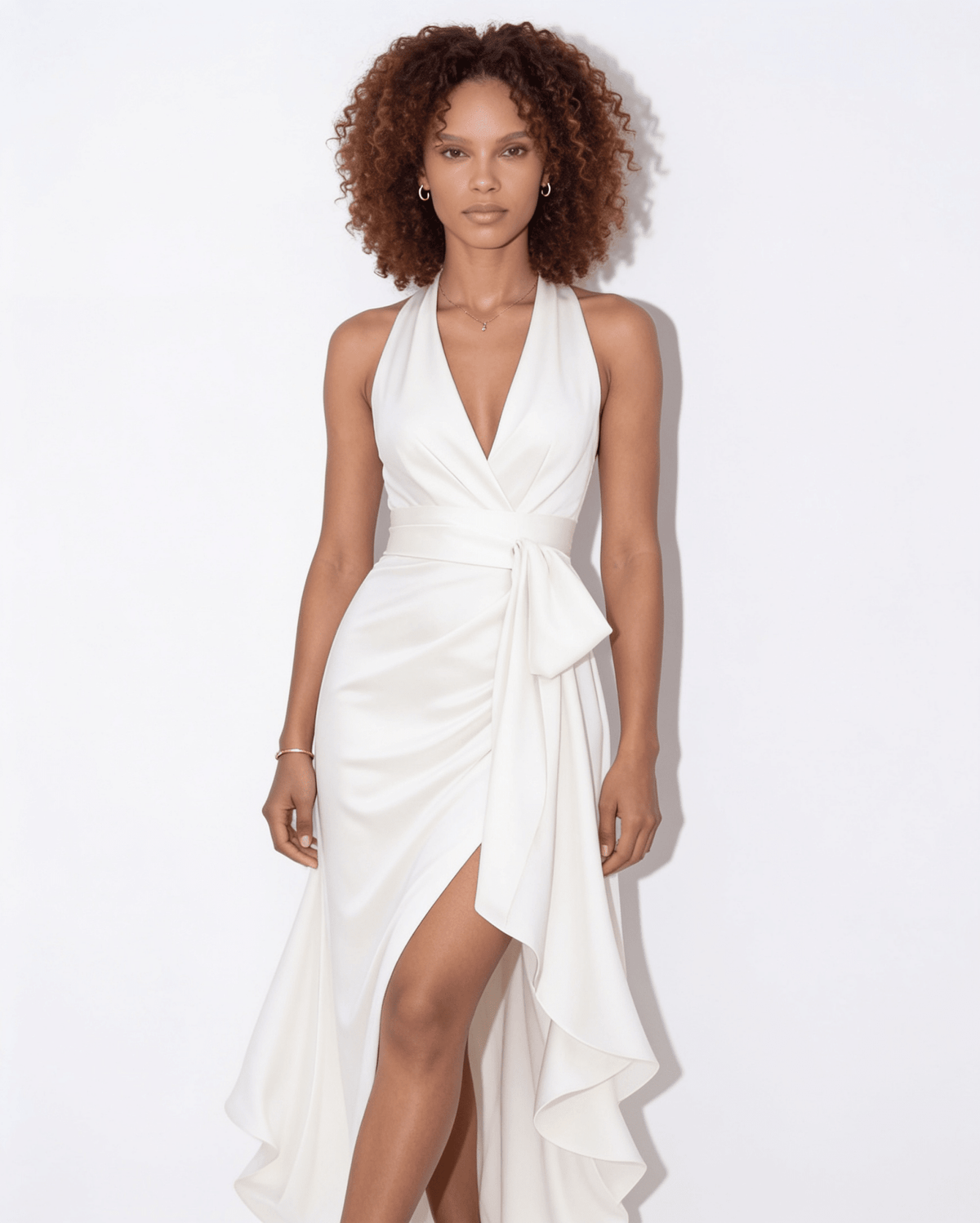 Satin Halter Wrap Maxi Dress