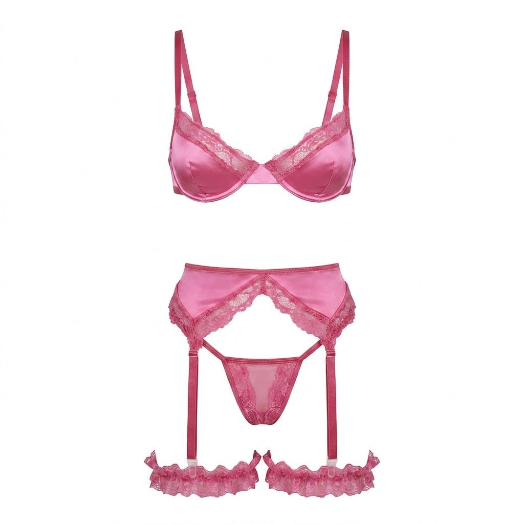Satin Lace Four Piece Lingerie Set