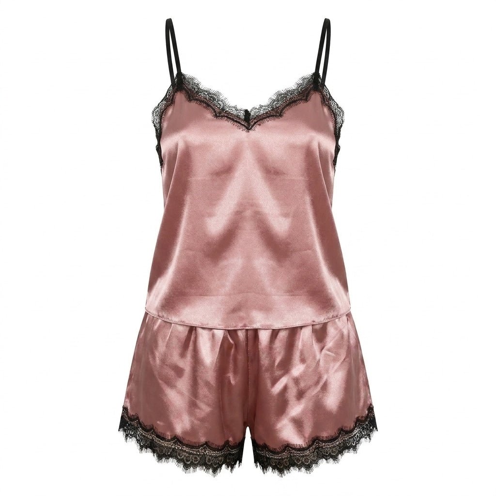 Satin Lace Trim Cami Shorts Pyjama Set