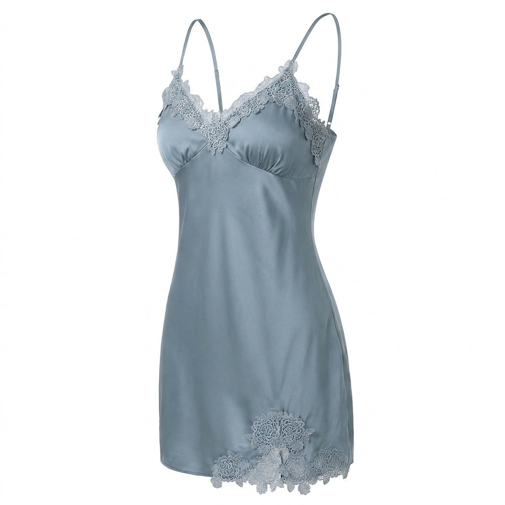Satin Lace Trim V-Neck Chemise