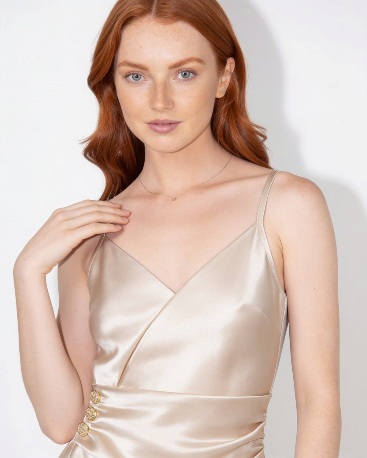 Satin Ruched Button Cami Top
