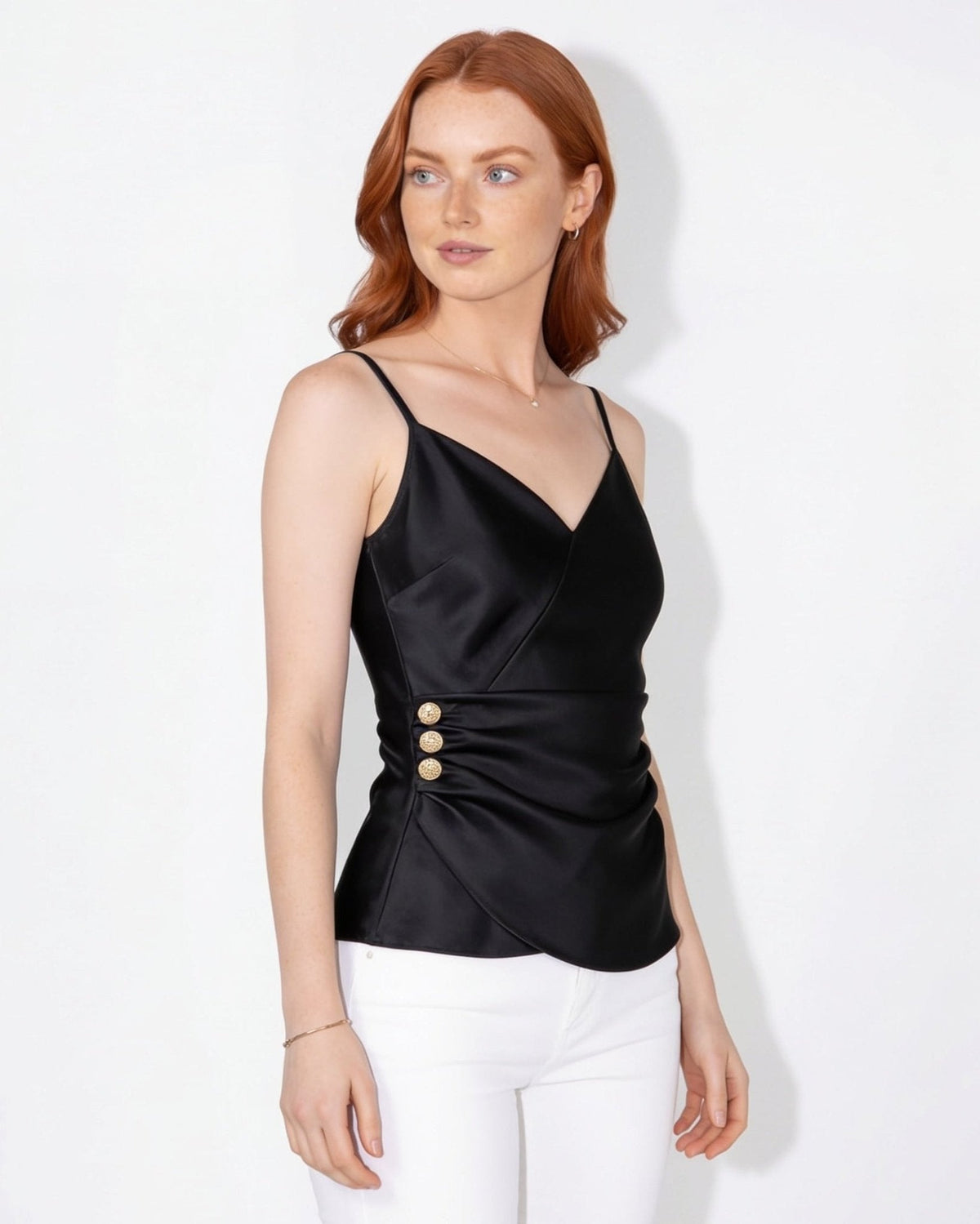 Satin Ruched Button Cami Top