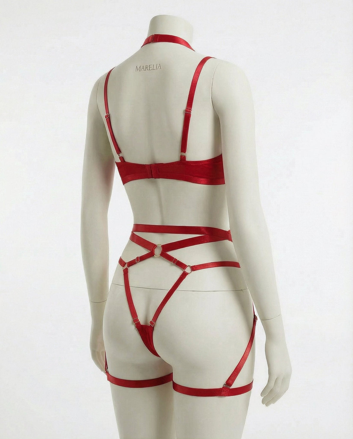 Satin Underwire Bra With Strappy Garter Belt Set