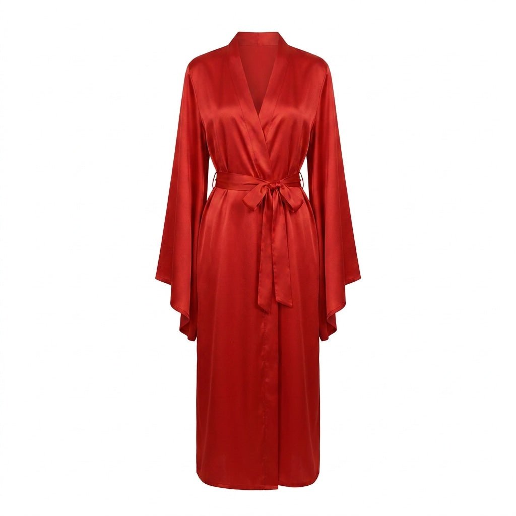 Satin Wrap Kimono Robe With Sash