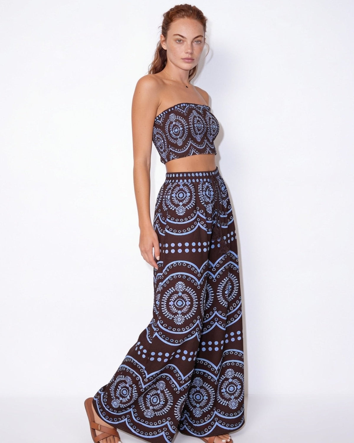 Scalloped Medallion Wide-Leg Co-ord