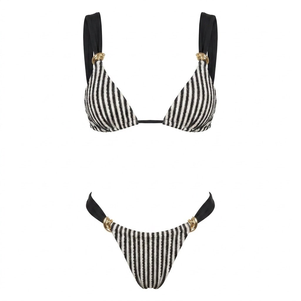 Seersucker Ring-Detail Triangle Bikini