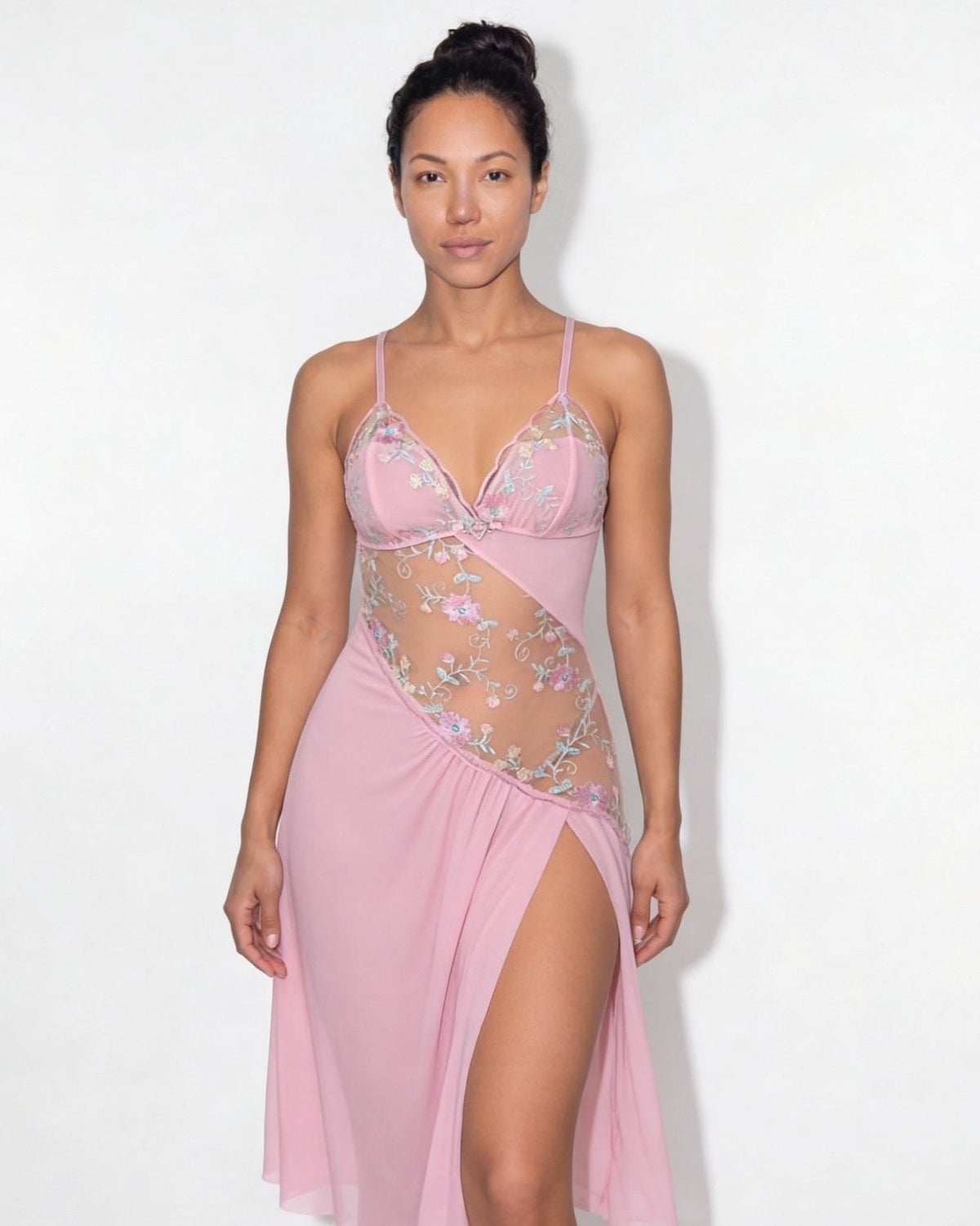 Sheer Floral Mesh Nightgown