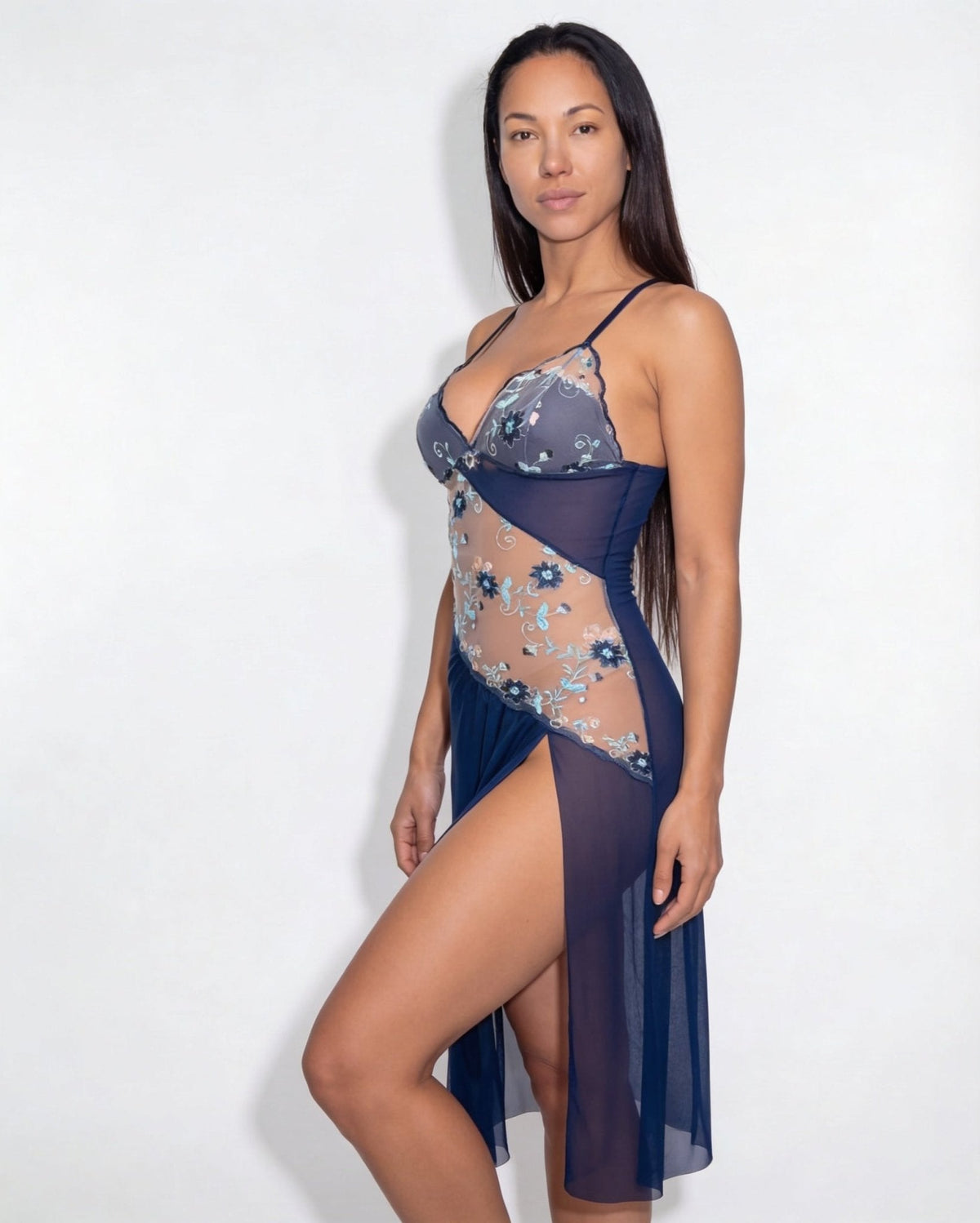 Sheer Floral Mesh Nightgown