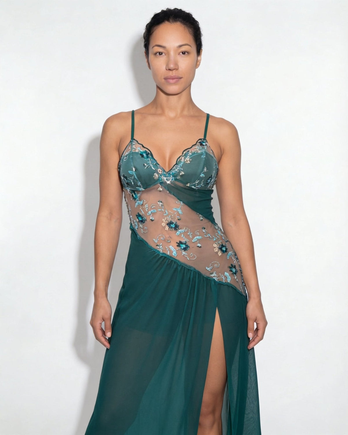 Sheer Floral Mesh Nightgown