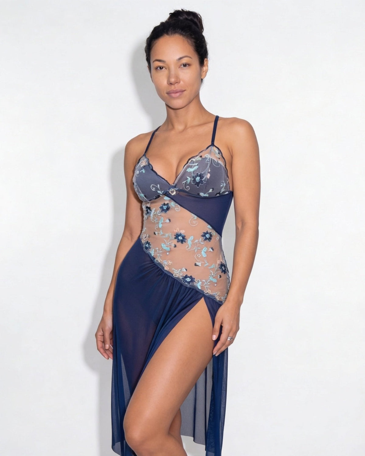 Sheer Floral Mesh Nightgown