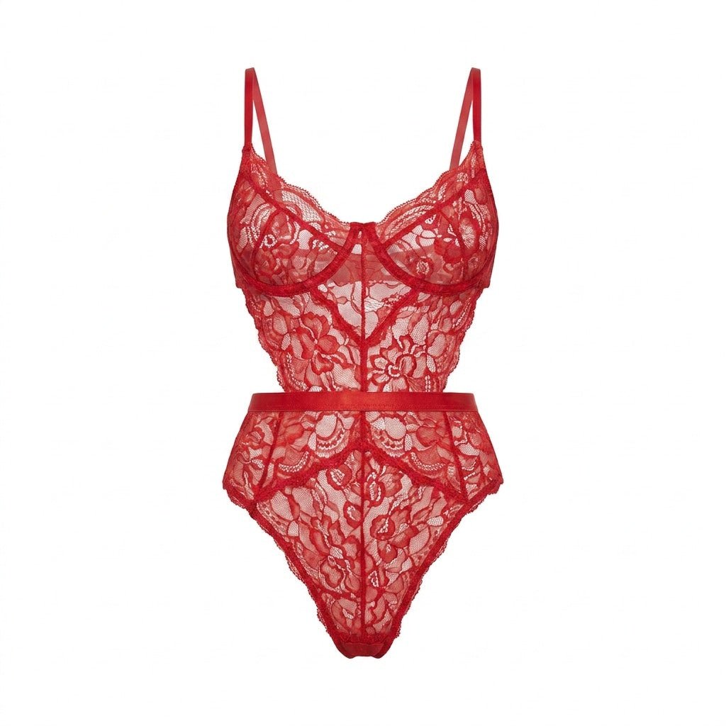Sheer Lace Cut-Out Bodysuit