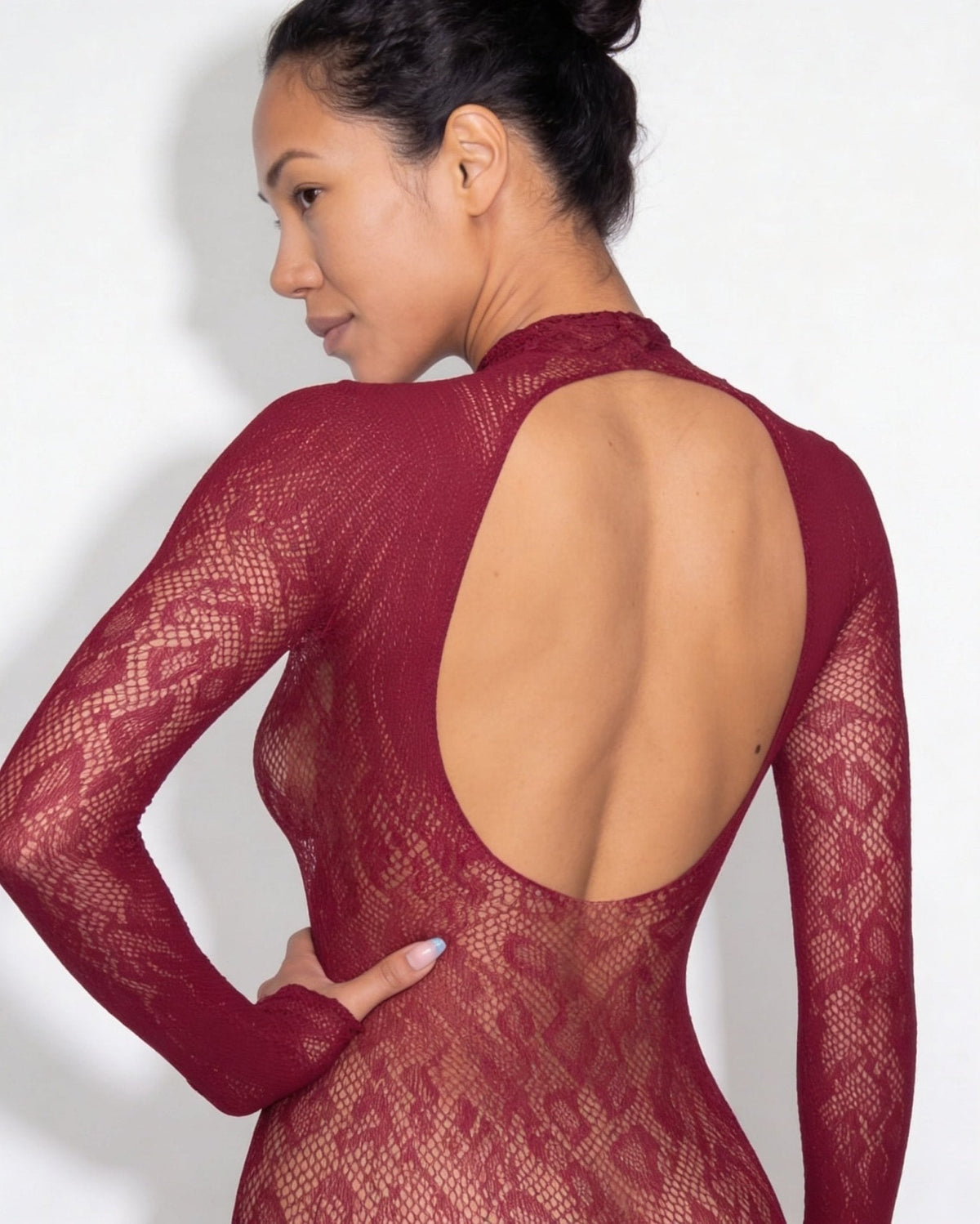 Sheer Lace Long Sleeve Bodysuit