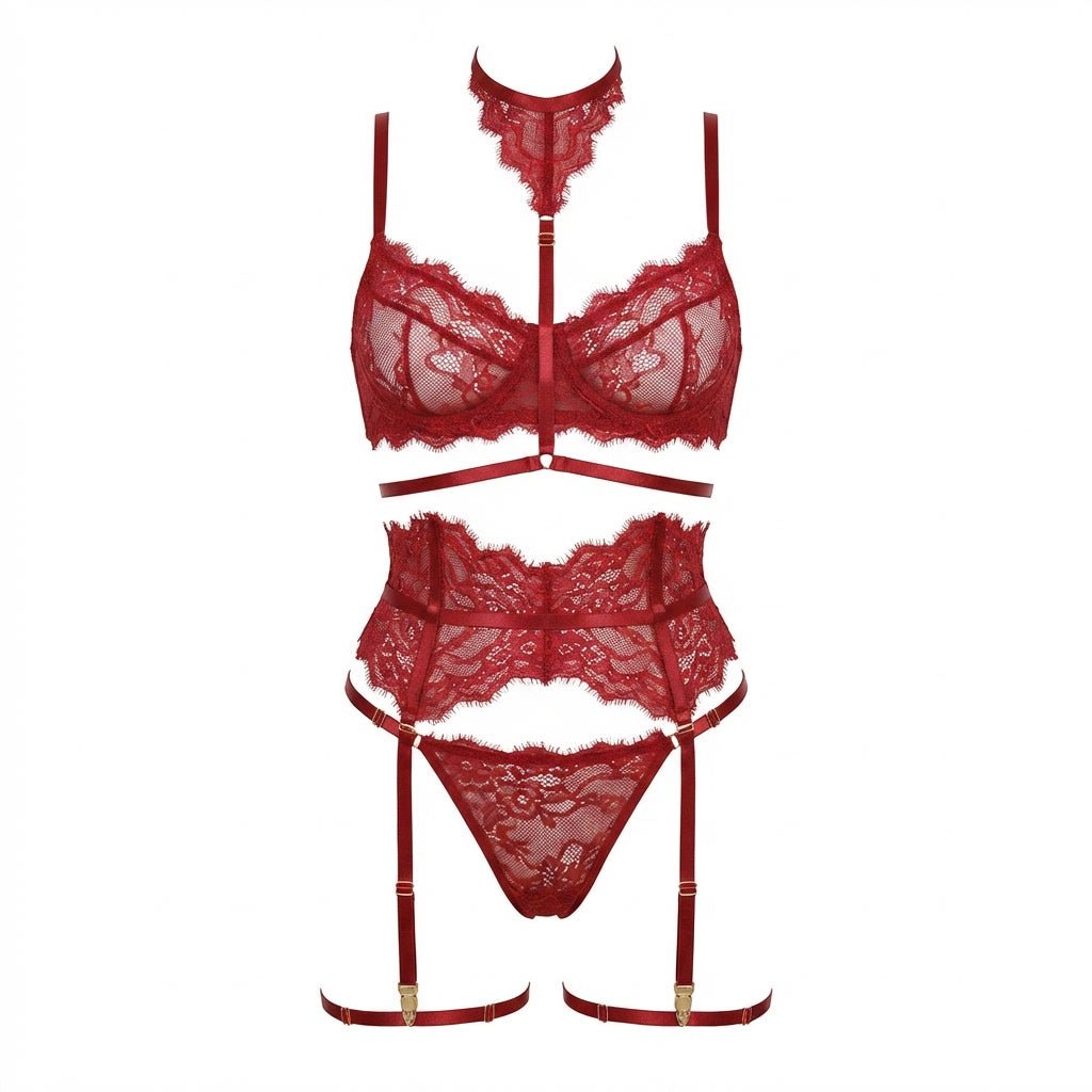 Floral Lace Corset Four Piece Set