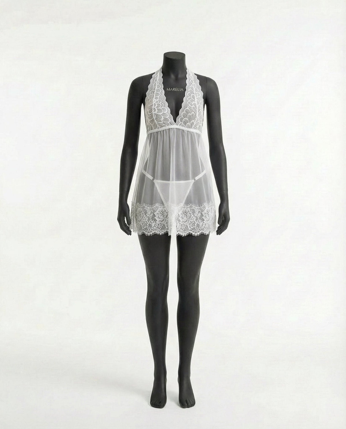Sheer Mesh Babydoll With Lace Trim And Brief Set