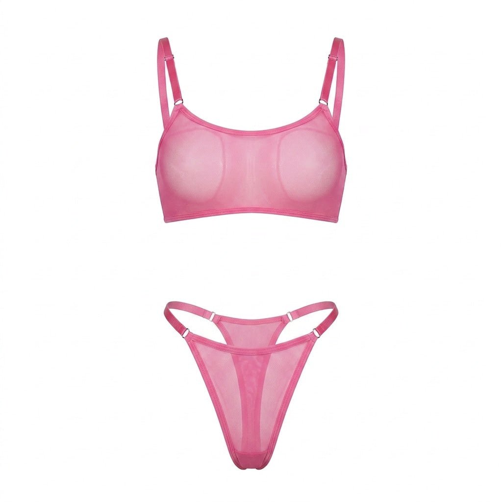 Sheer Mesh Bralette and Thong Set
