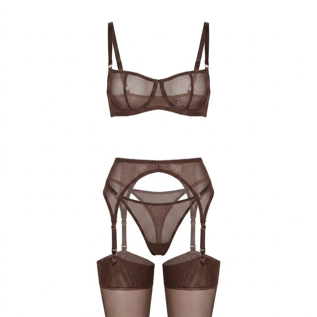 Sheer Mesh Garter Lingerie Set