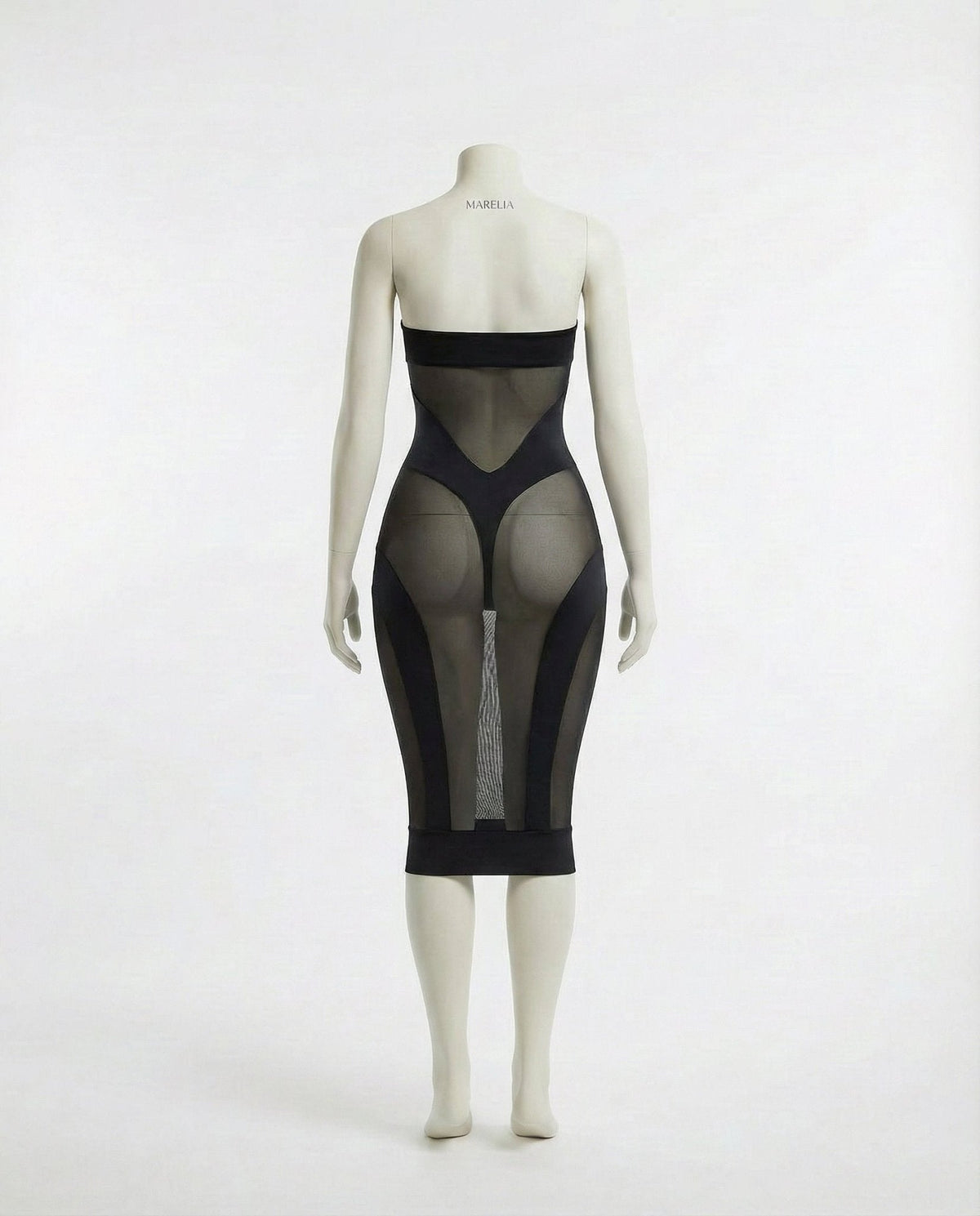Sheer Mesh Panel Midi Dress