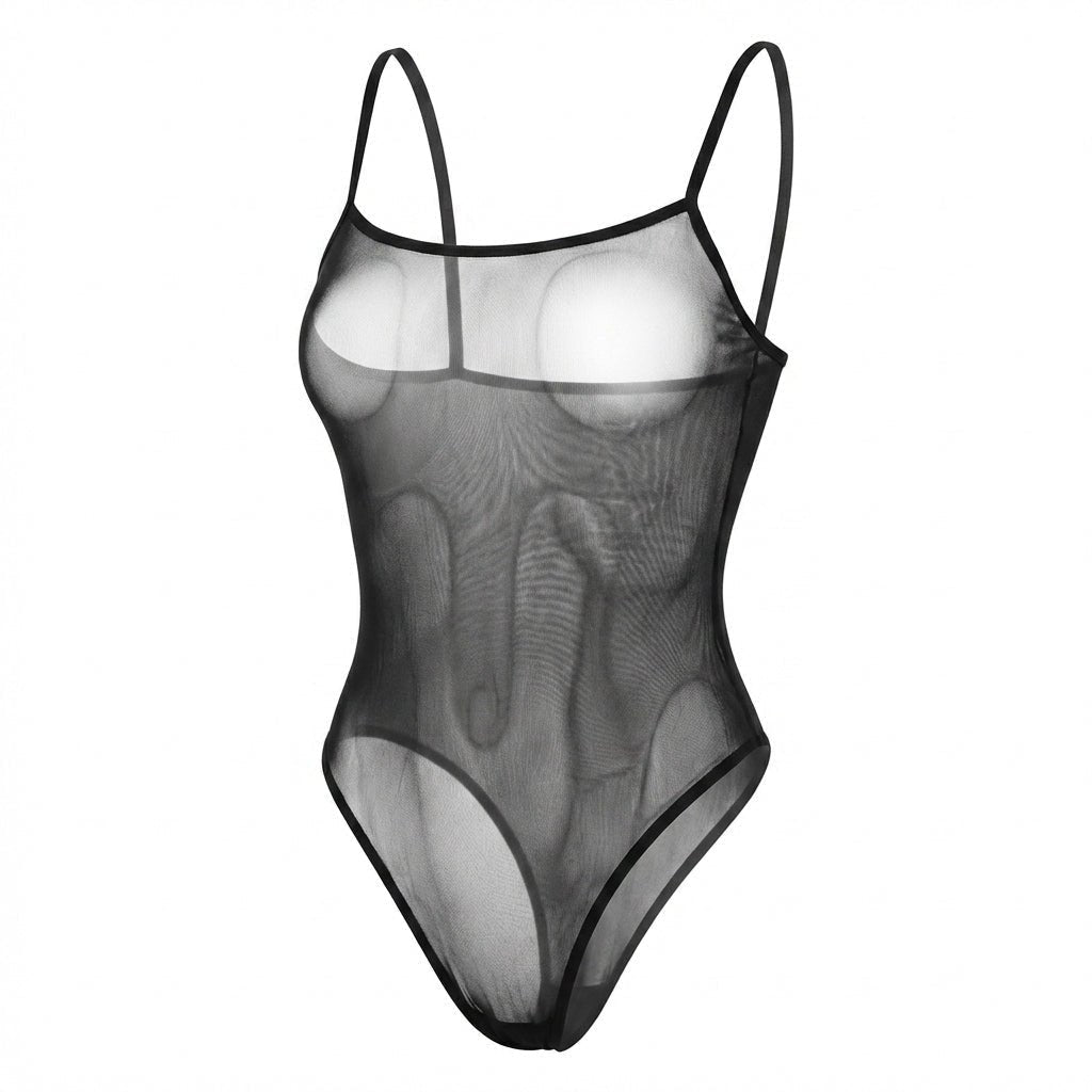 Sheer Mesh Spaghetti Strap Bodysuit