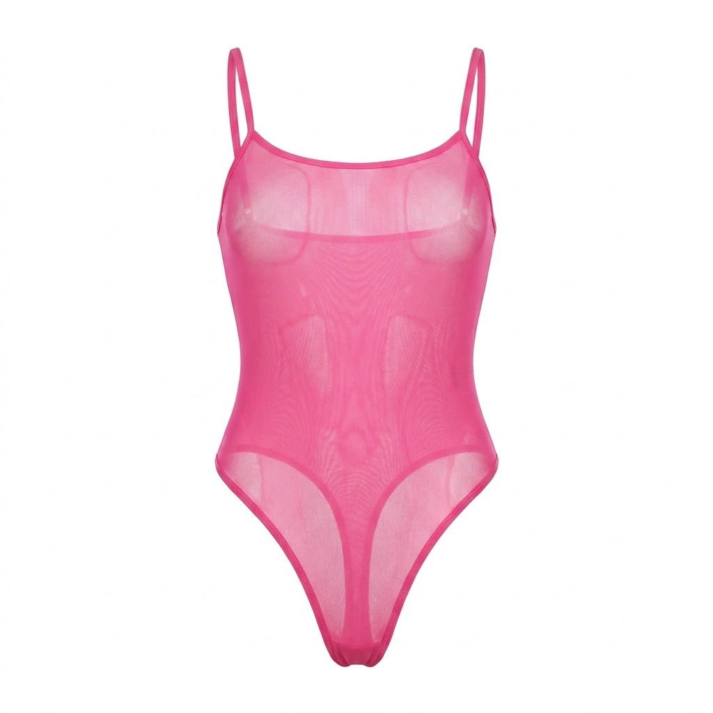 Sheer Mesh Spaghetti Strap Bodysuit