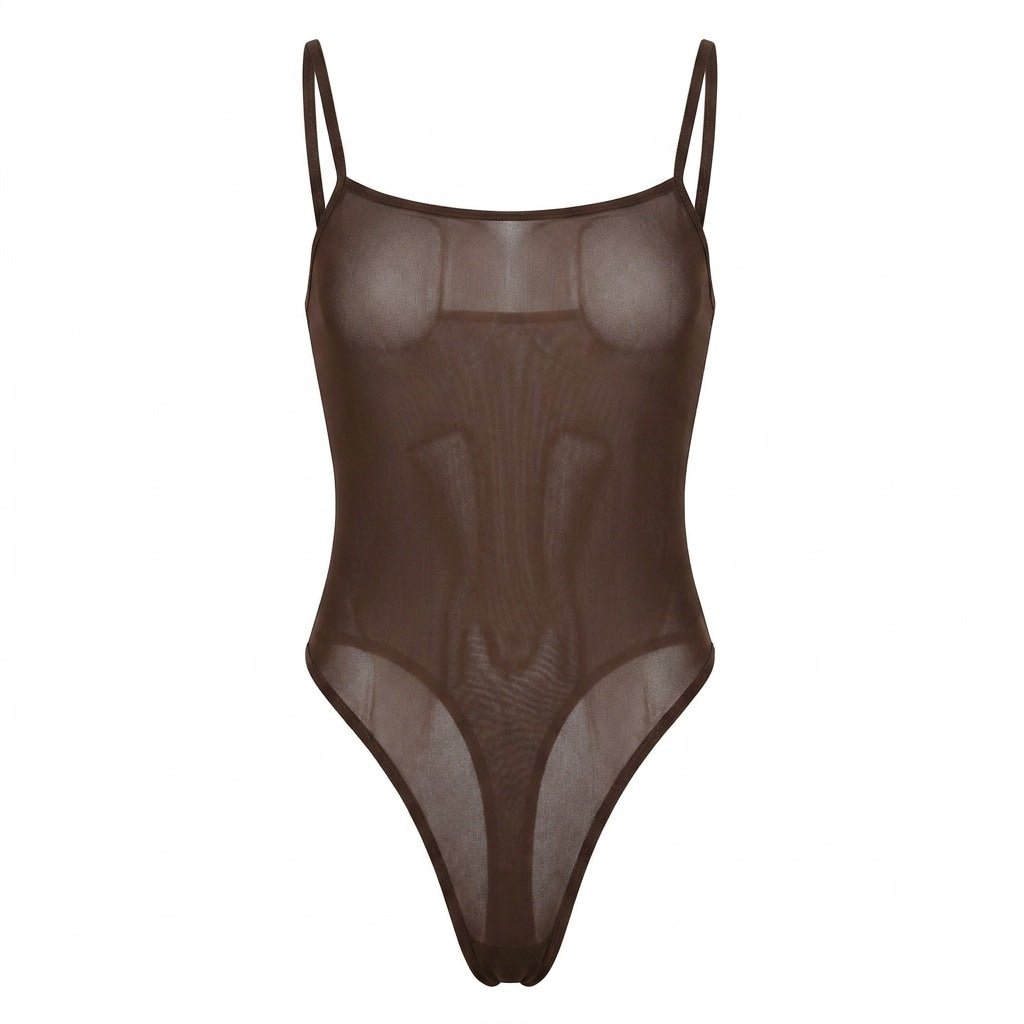 Sheer Mesh Spaghetti Strap Bodysuit