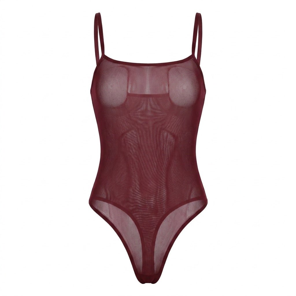 Sheer Mesh Spaghetti Strap Bodysuit