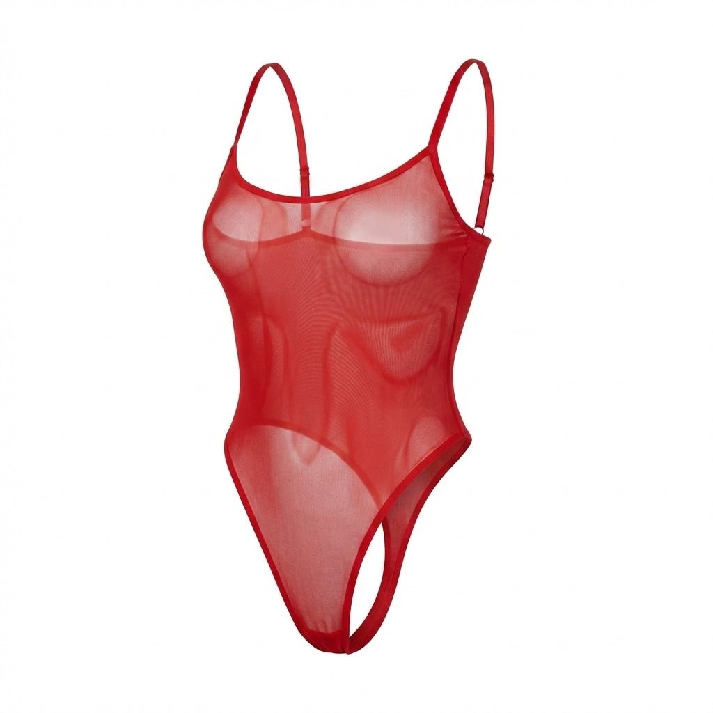 Sheer Mesh Spaghetti Strap Bodysuit
