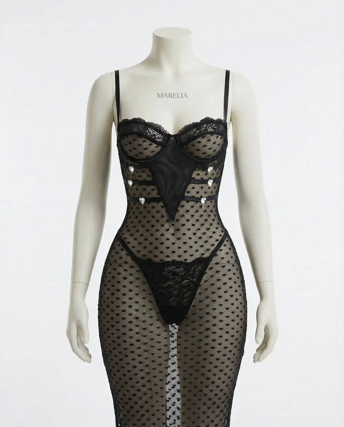 Sheer Mesh Underwire Maxi Dress With Thong