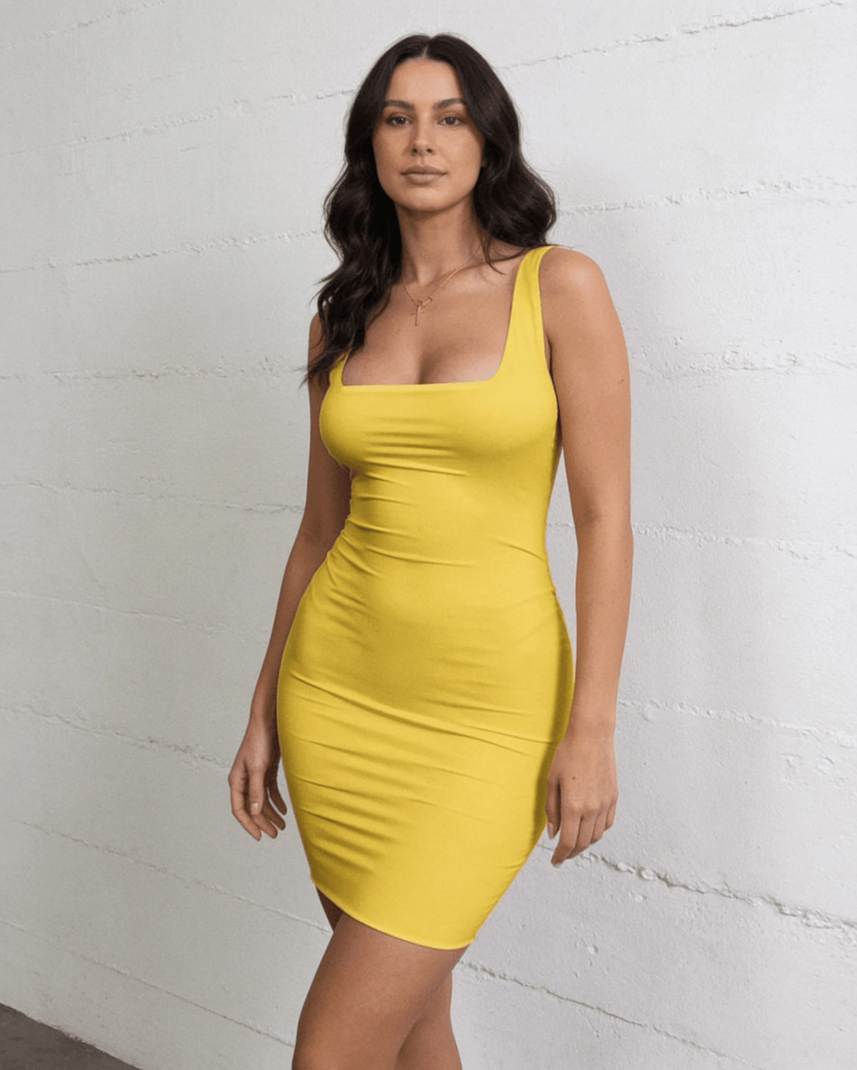 Square-Neck Ruched Bodycon Mini Dress