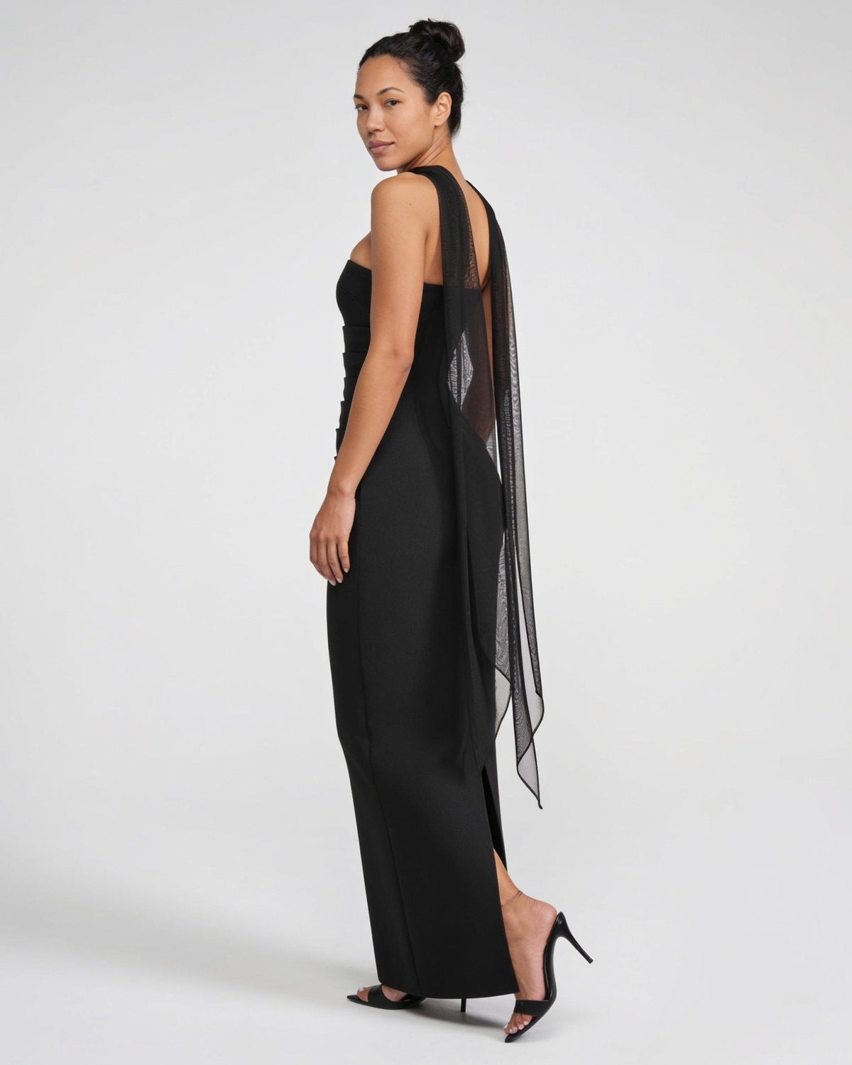 Strapless Column Scarf Maxi Dress