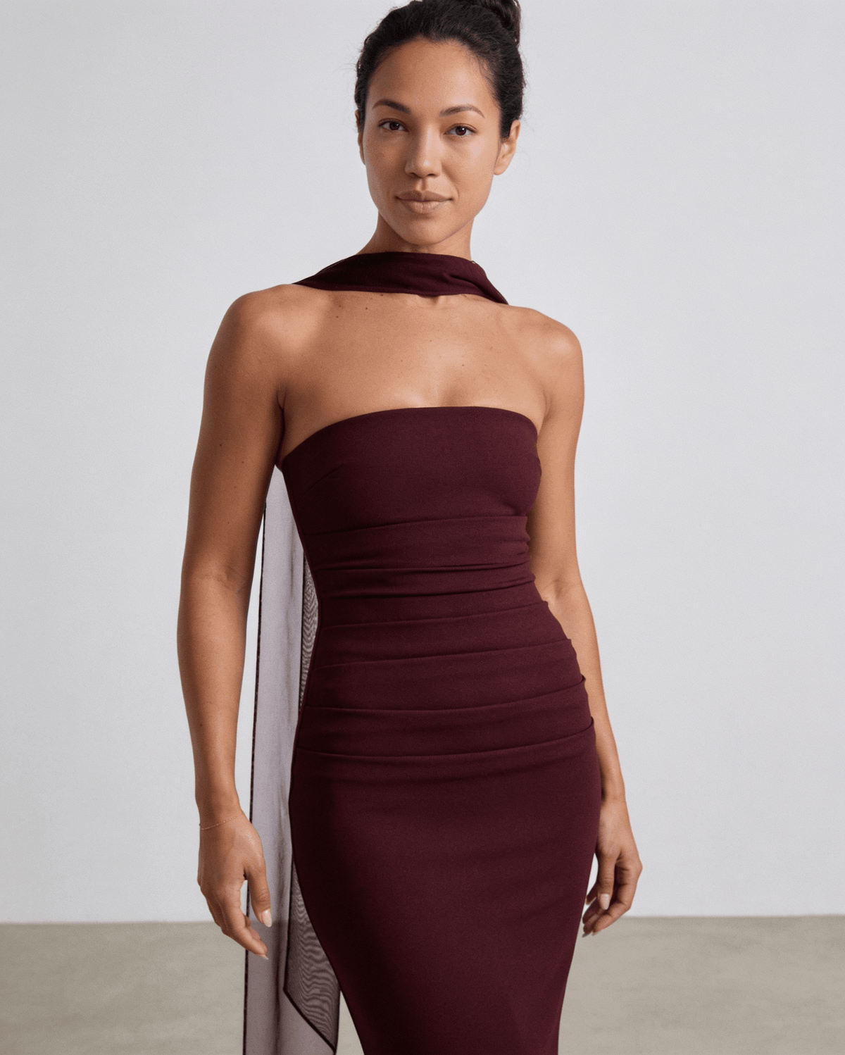 Strapless Column Scarf Maxi Dress