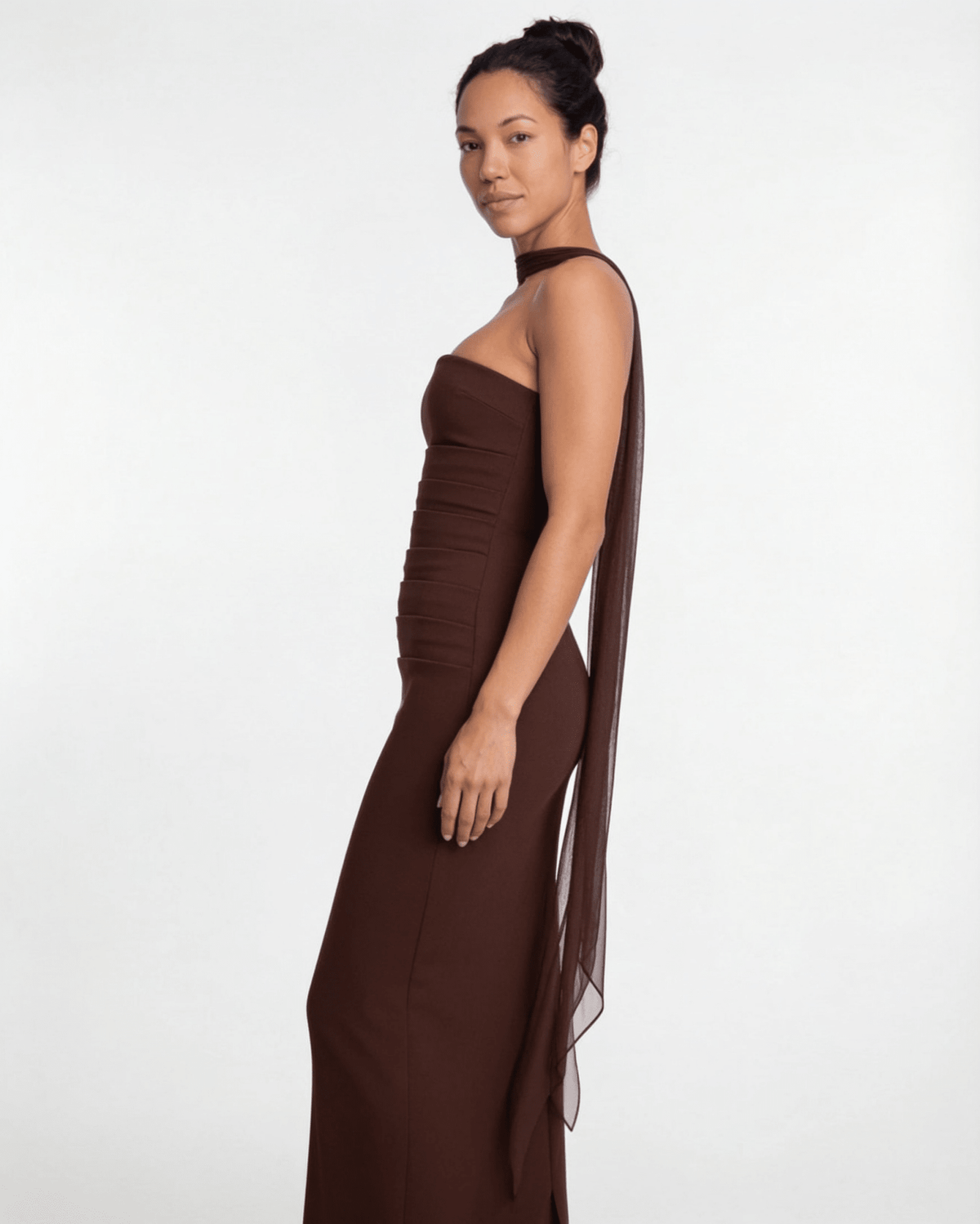 Strapless Column Scarf Maxi Dress