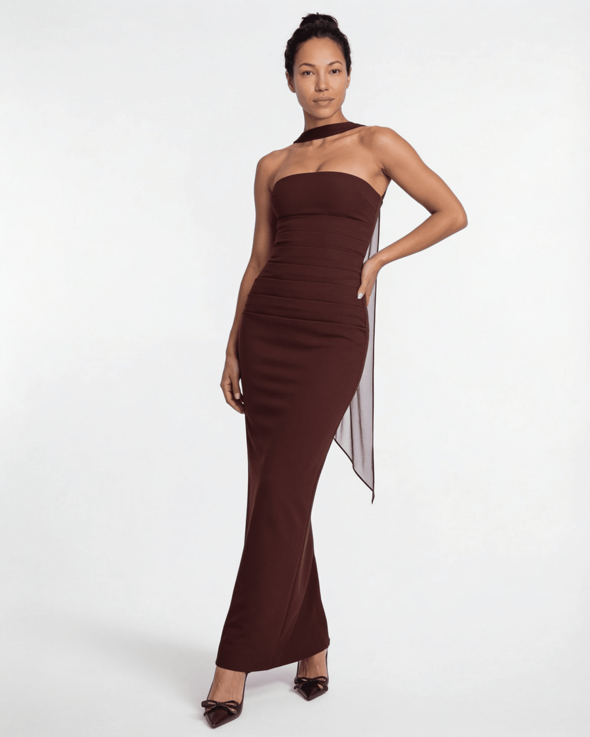 Strapless Column Scarf Maxi Dress