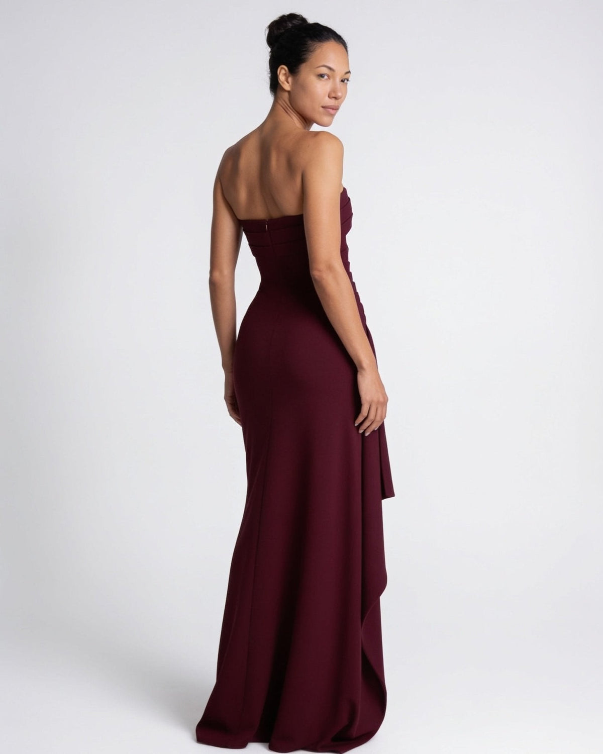 Strapless Ruched Fishtail Maxi Gown
