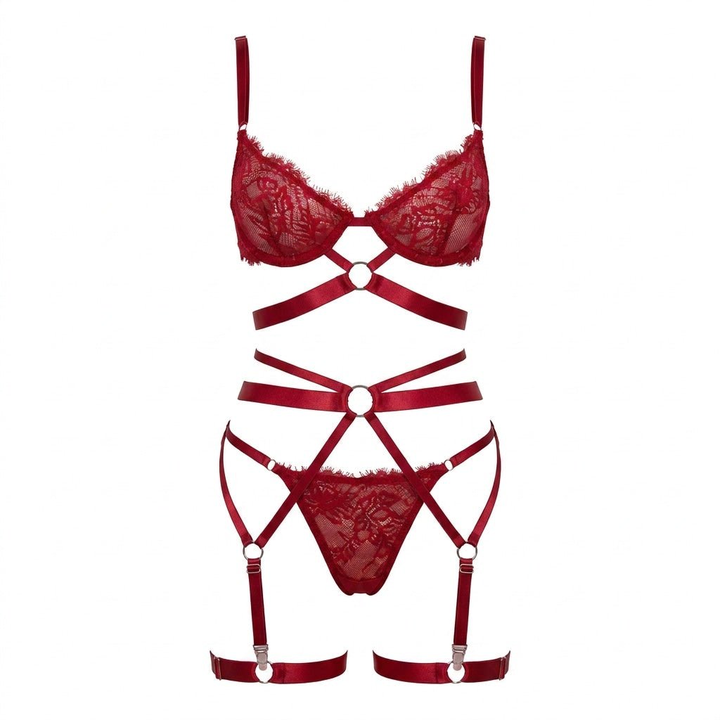 Strappy Eyelash Lace Lingerie Set