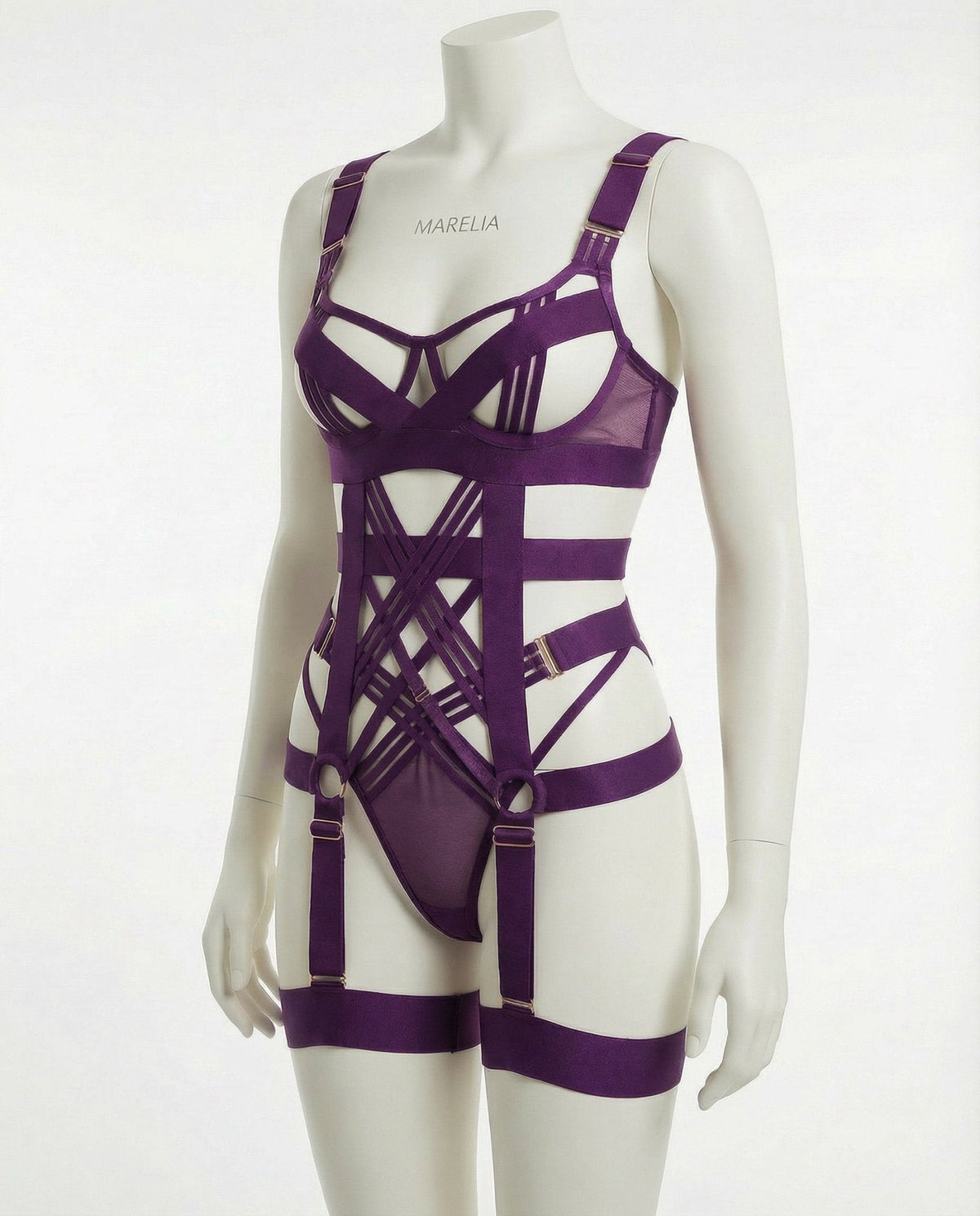 Strappy Suspender Bodysuit With Garter Straps