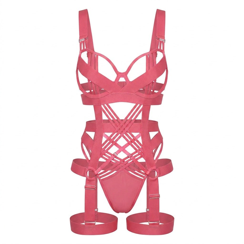 Strappy Suspender Bodysuit With Garter Straps