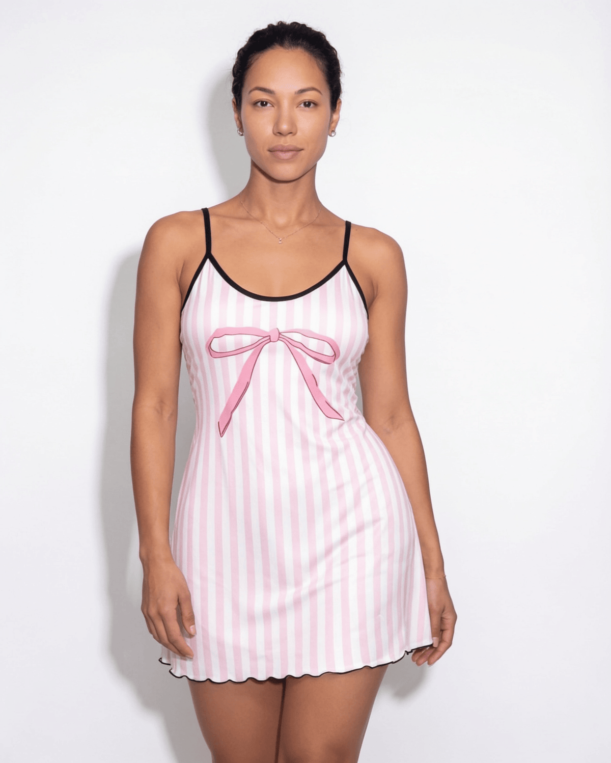 Striped Bow Satin Chemise