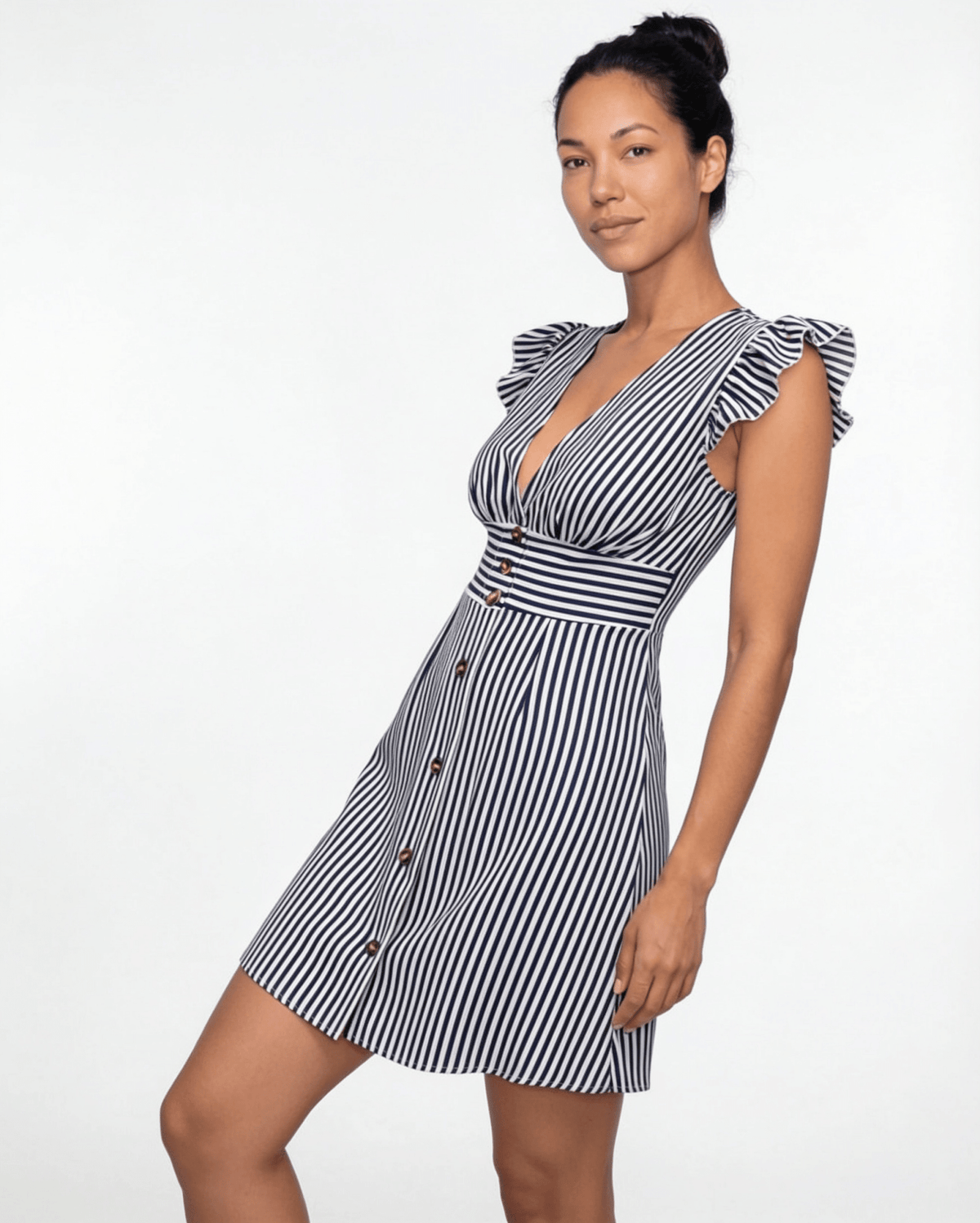 Striped Flutter Sleeve Mini Dress