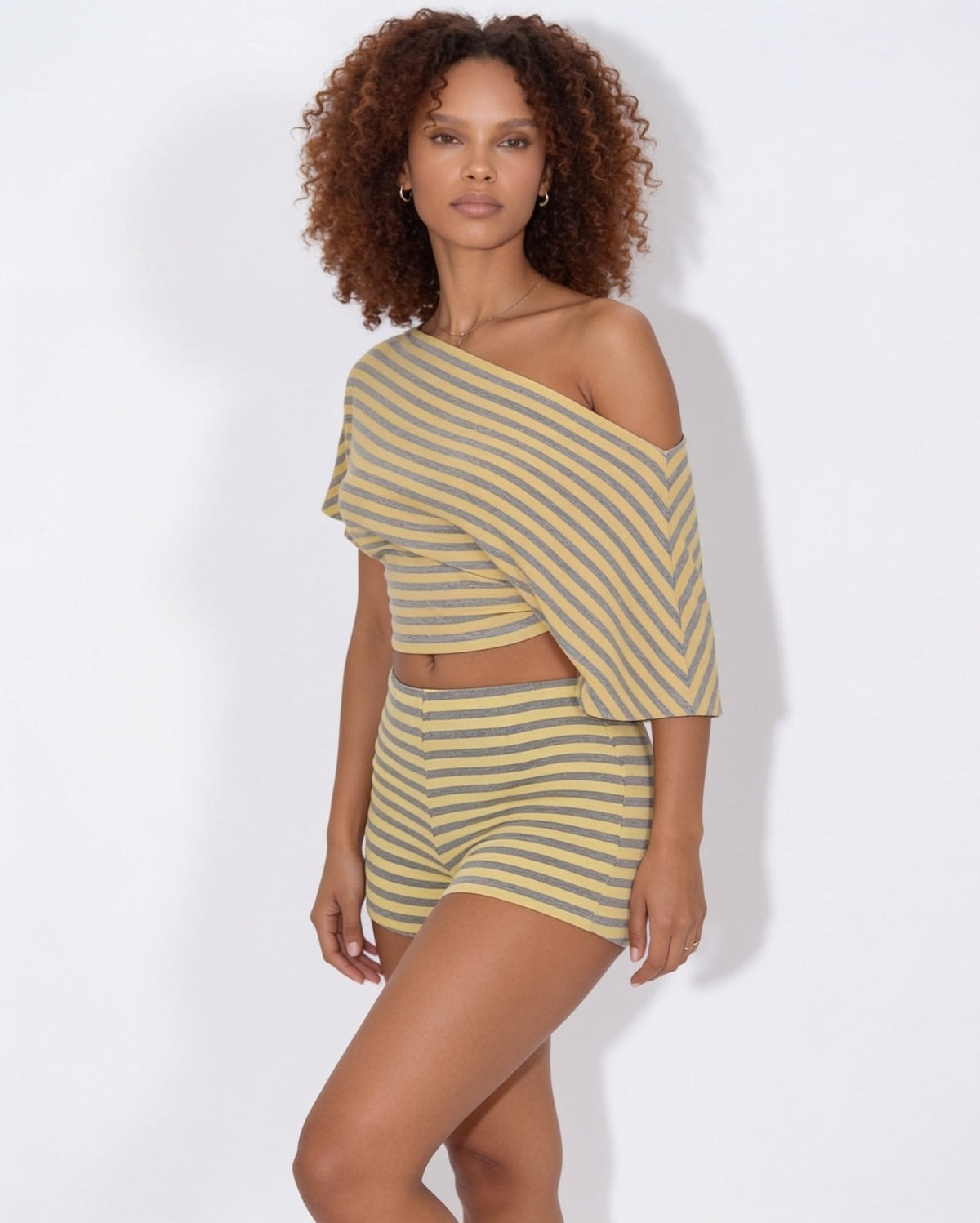 Striped Off-Shoulder Knit Co-Ord