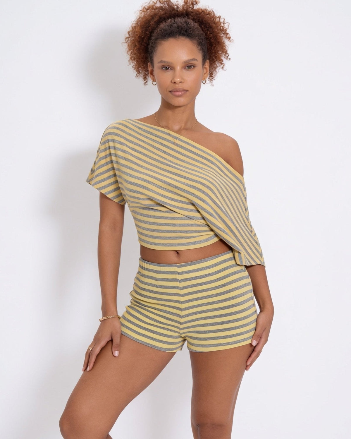 Striped Off-Shoulder Knit Co-Ord