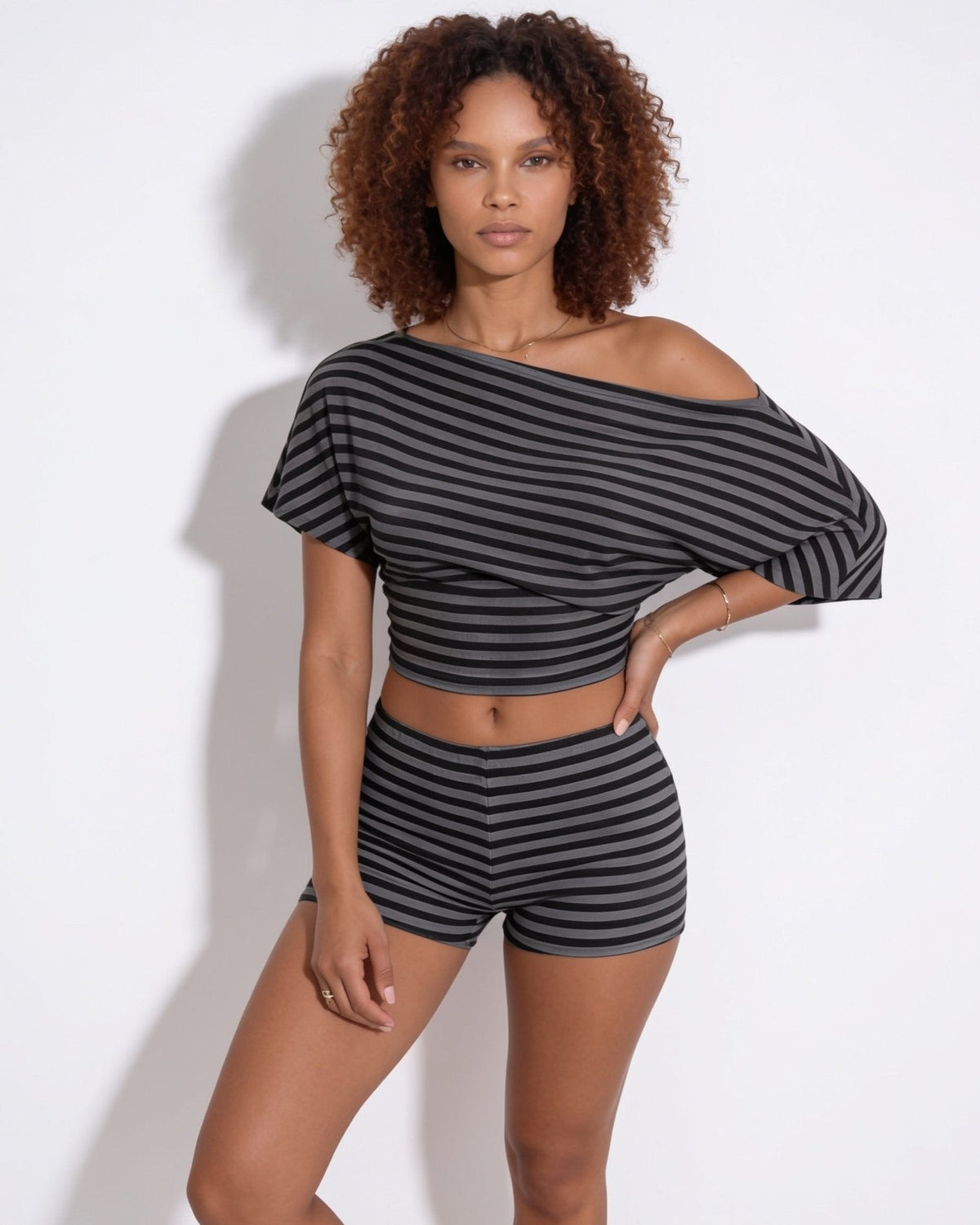 Striped Off-Shoulder Knit Co-Ord